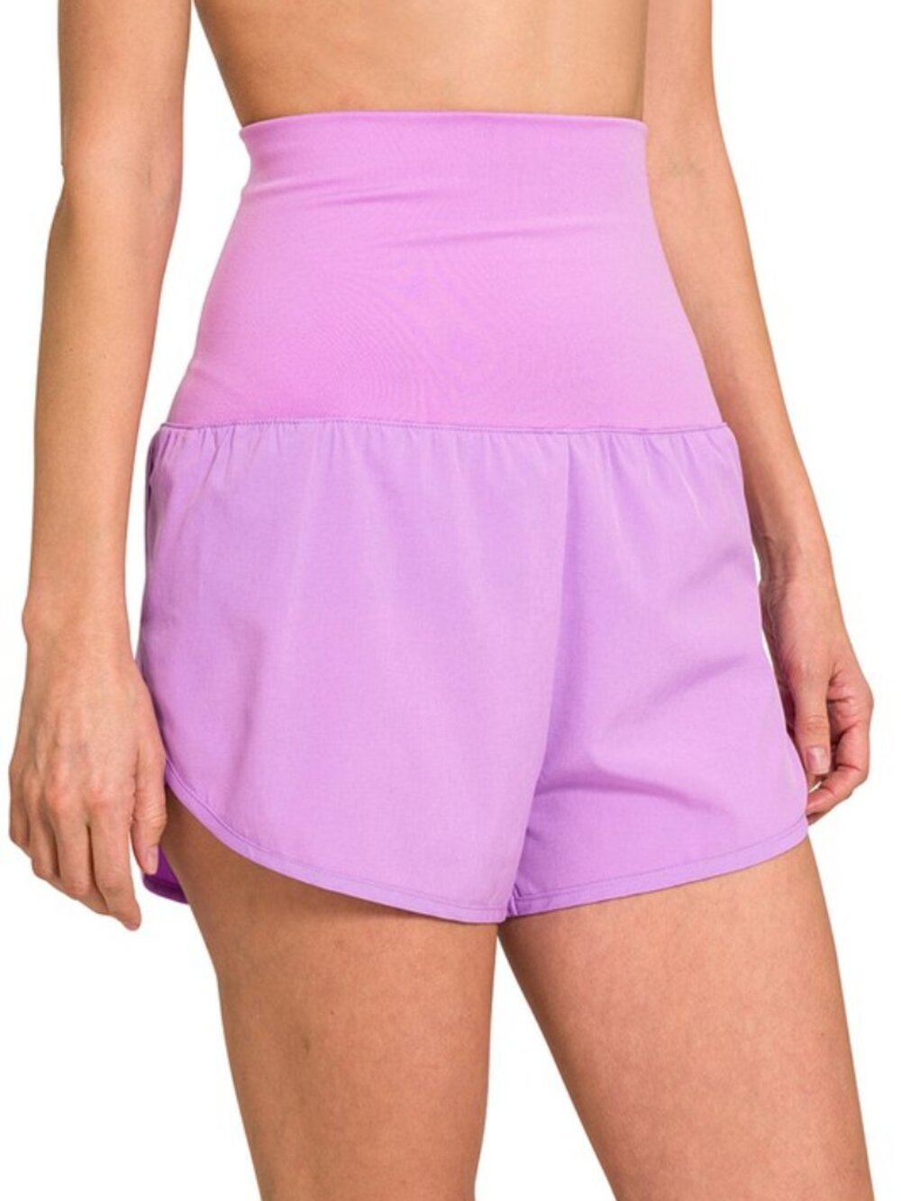 NWT Zenana High Waist Fold-Over Running Shorts Lavender Size XLarge